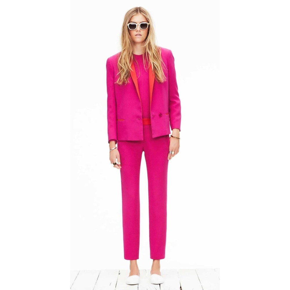 Jenni Kayne Womens 100% Silk Fuchsia Pink Red Colorblock Trousers Size 0